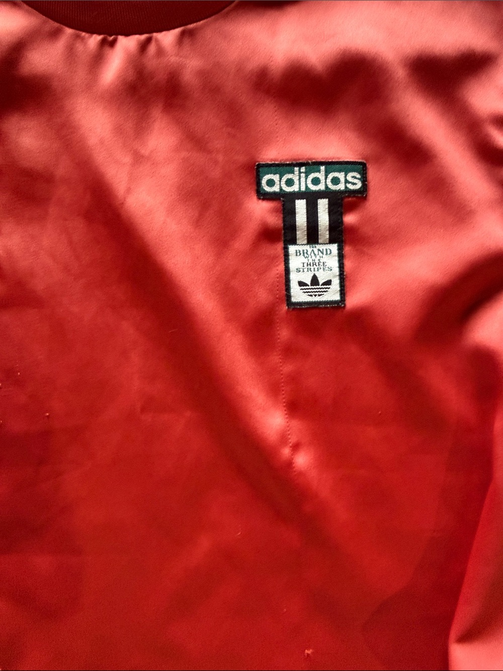 adidas Red Short Sleeve Crop Tee with White Shoulder Stripes - Picture 5 of 7